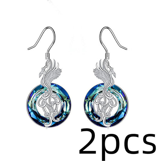 New Firebird Crystal Pendant Necklace Women's Colorful Phoenix Earrings